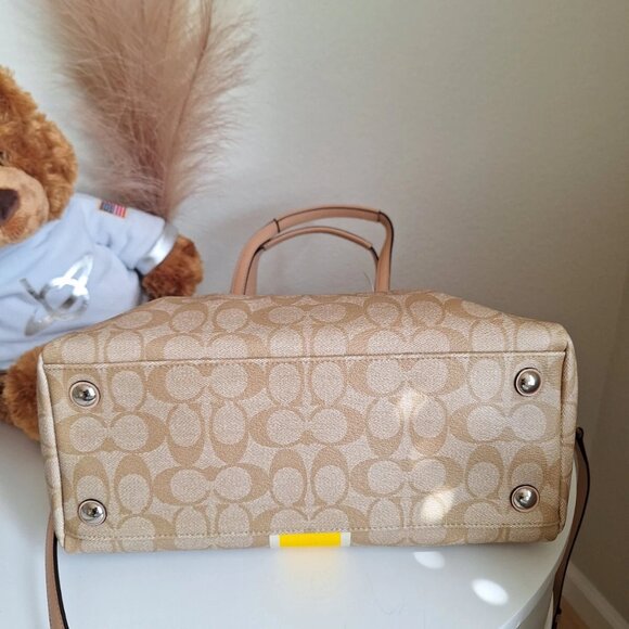 COACH Nancy SIGNATURE PVC SATCHEL Boston Bag F30662 Light Khaki /Yellow EUC - Picture 6 of 16